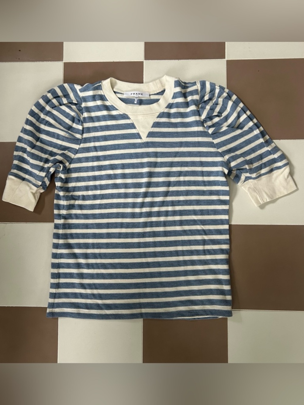 FRAME Chambray Multi Striped Terry Sweatshirt | Size M | Made in USA